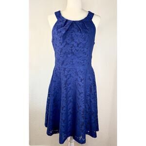 Connected Women’s Size 10 Blue Lace Floral Sleeveless A-Line Dress